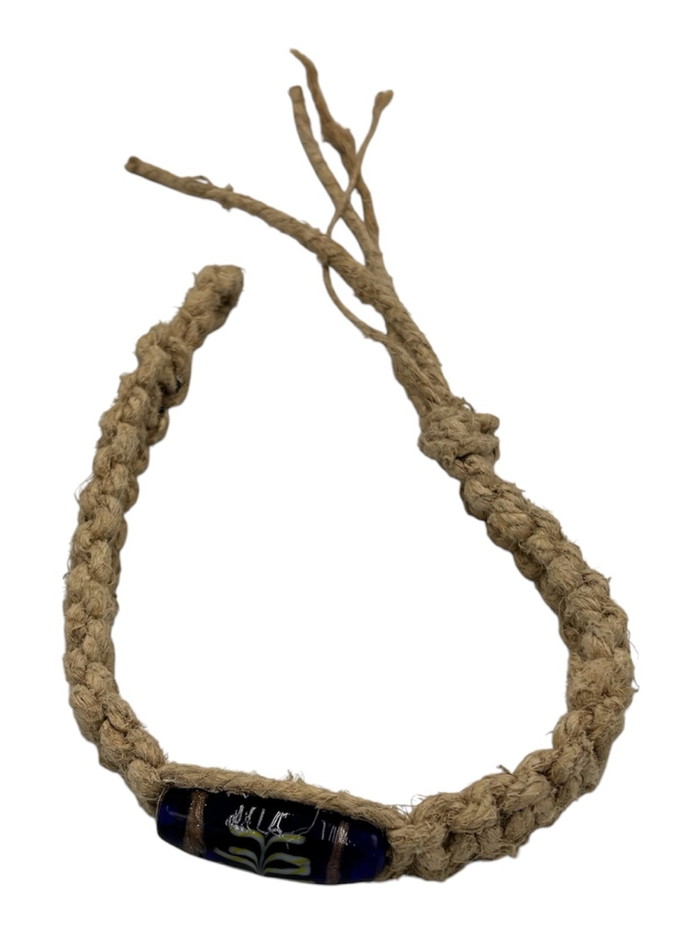 15.5” Handmade Thick Hemp 6.5” Adjustable Necklace W/ Glass Pendant